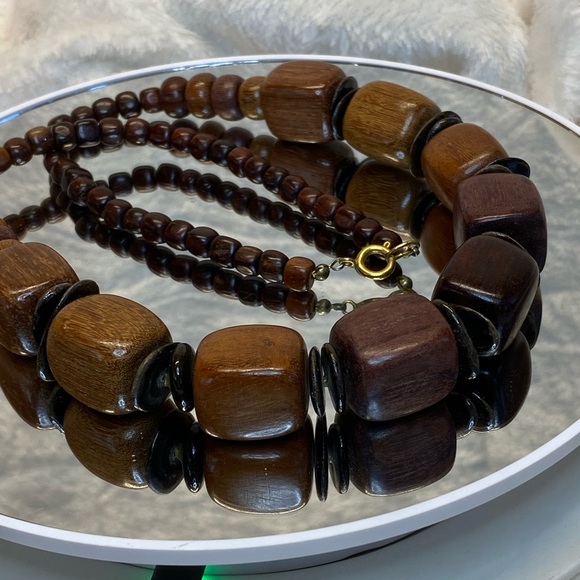 Vintage Ethnic Boho Tribal Wood Jewelry Handmade Necklace from Estate Sale 22.5” - Picture 7 of 7